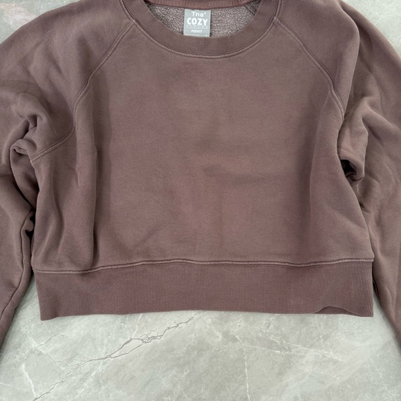 Women’s TNA Perfect Cozy Fleece Cropped Crew Neck Sweatshirt Size Medium - Picture 4 of 15